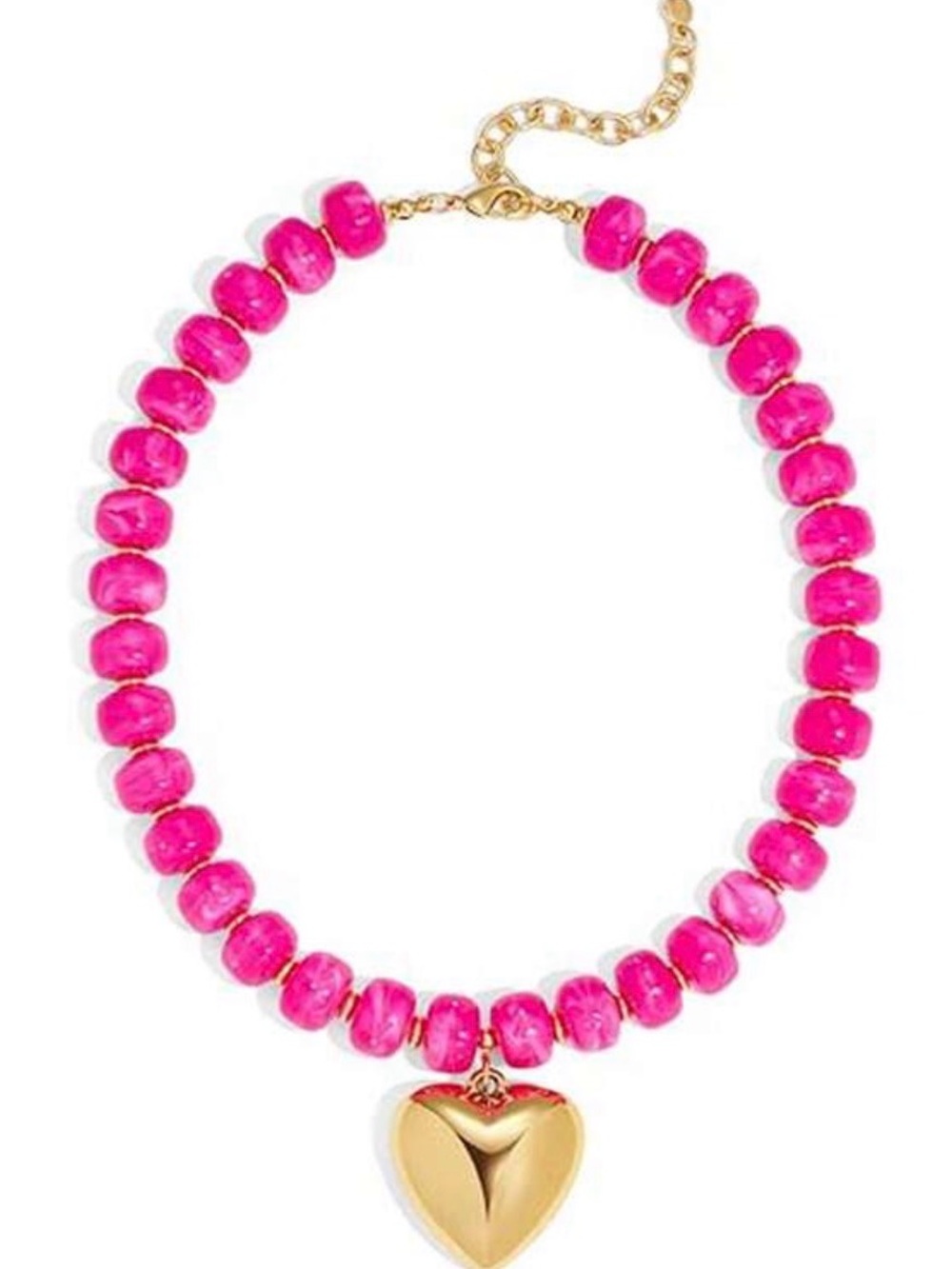 Gold Heart‎ Charm Pink Beaded Necklace